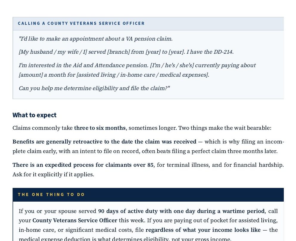 A word-for-word script for calling a county veterans service officer, and the one thing to do